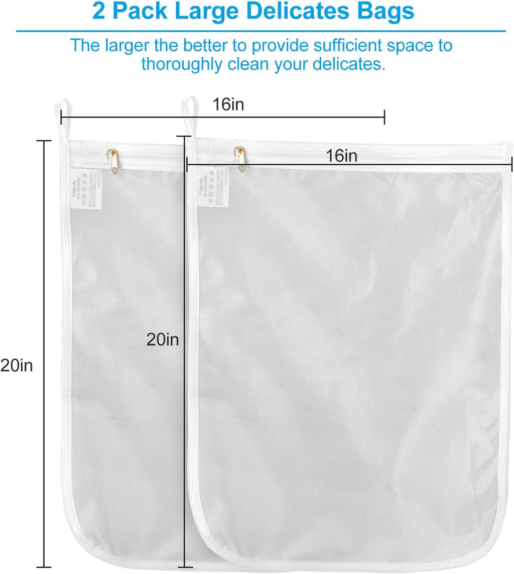 2 Pack Delicates Laundry Bags, Fine Mesh Wash Bag with Hanging Loop | Large for Lingerie, Shirts, Sweaters