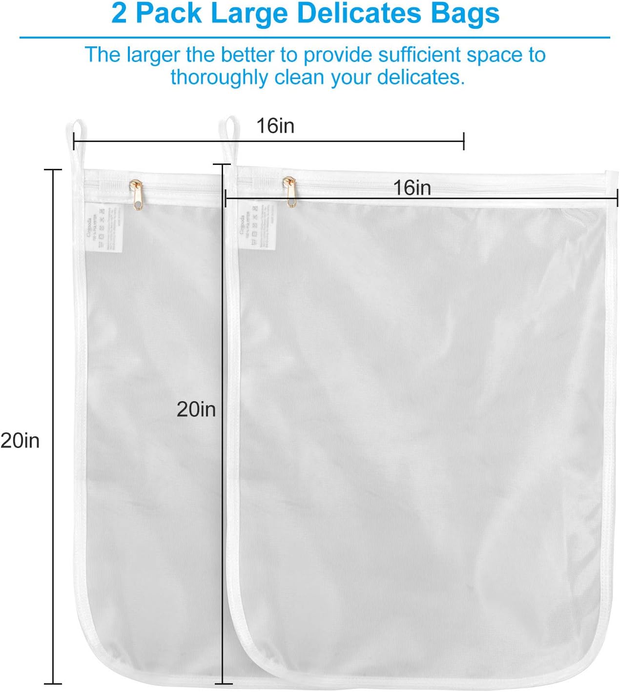 2 Pack Delicates Laundry Bags, Fine Mesh Wash Bag with Hanging Loop | Large for Lingerie, Shirts, Sweaters