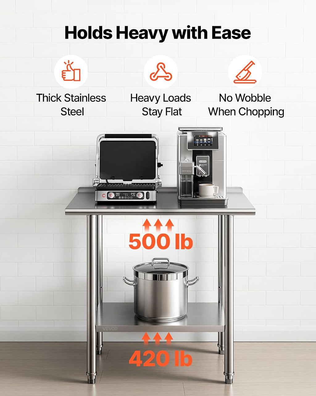 Stainless Steel Work Table, 24x36 Inch Food Prep Table with Backsplash, Commercial Kitchen Workstation with
