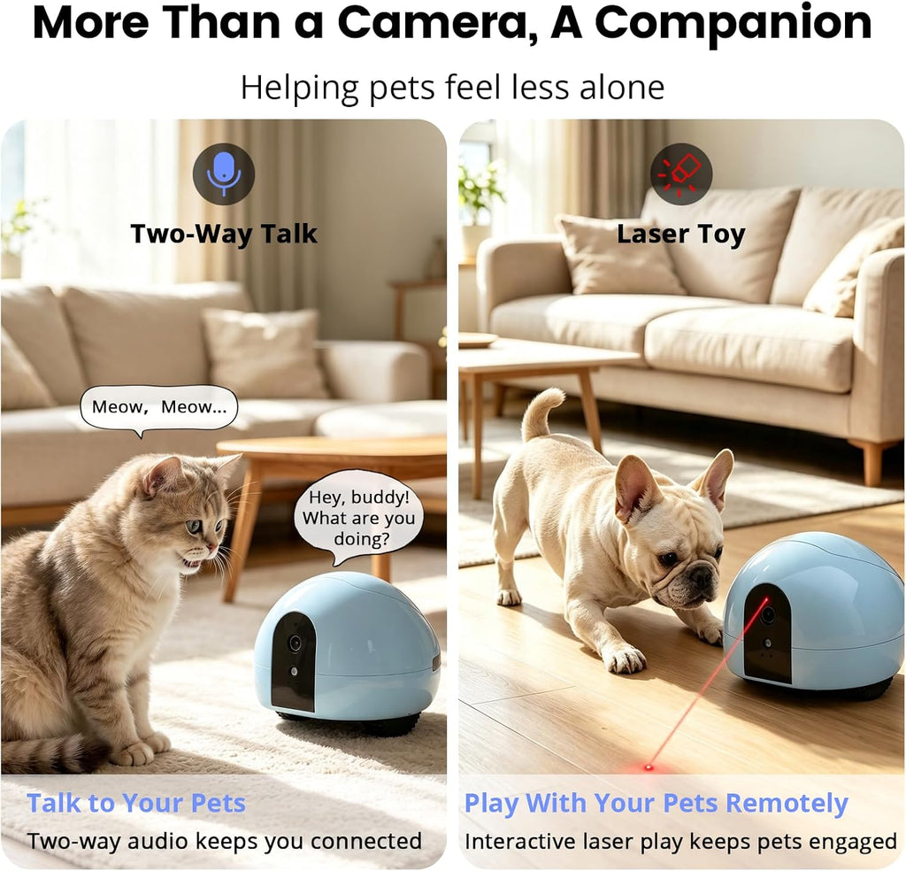 Pet Camera Robot with Treat Dispenser & Laser, Mobile Cat & Dog Home Companion, Remote Control Pet Monitor with