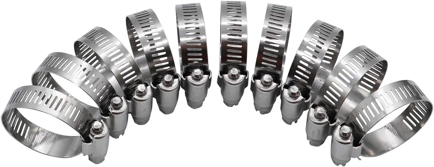 2" Hose Clamp Full Stainless Steel 40mm - 64mm, 10 Pack | 2 hose clamp worm gear SAE 32 Size, Full Stainless Steel