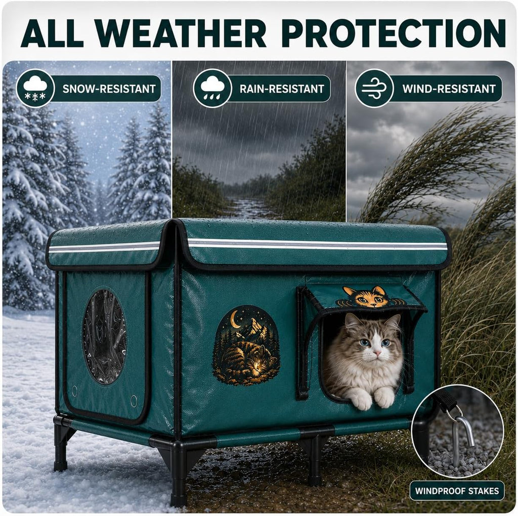 Outdoor Cat House Waterproof Insulated Cat Shelter Windproof Rainproof Kitty House Safe Pet Shelter for Stray Feral