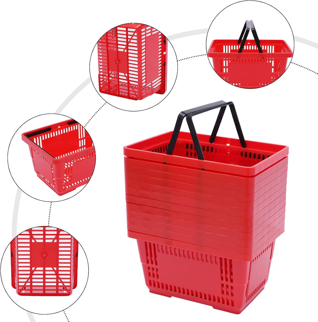 Plastic Shopping Baskets With Handles,18L Storage Baskets For Supermarket, Retail Store, Grocery, Home Organization