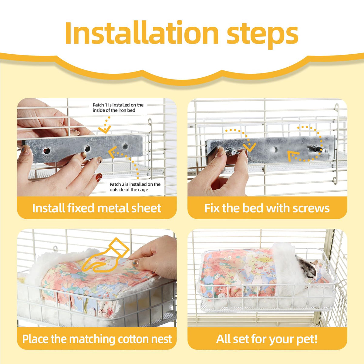 Sugar Glider Hammock Bed & Activity Platform - Versatile 2-in-1 Cage Accessories with Removable Bed, Sturdy Chew