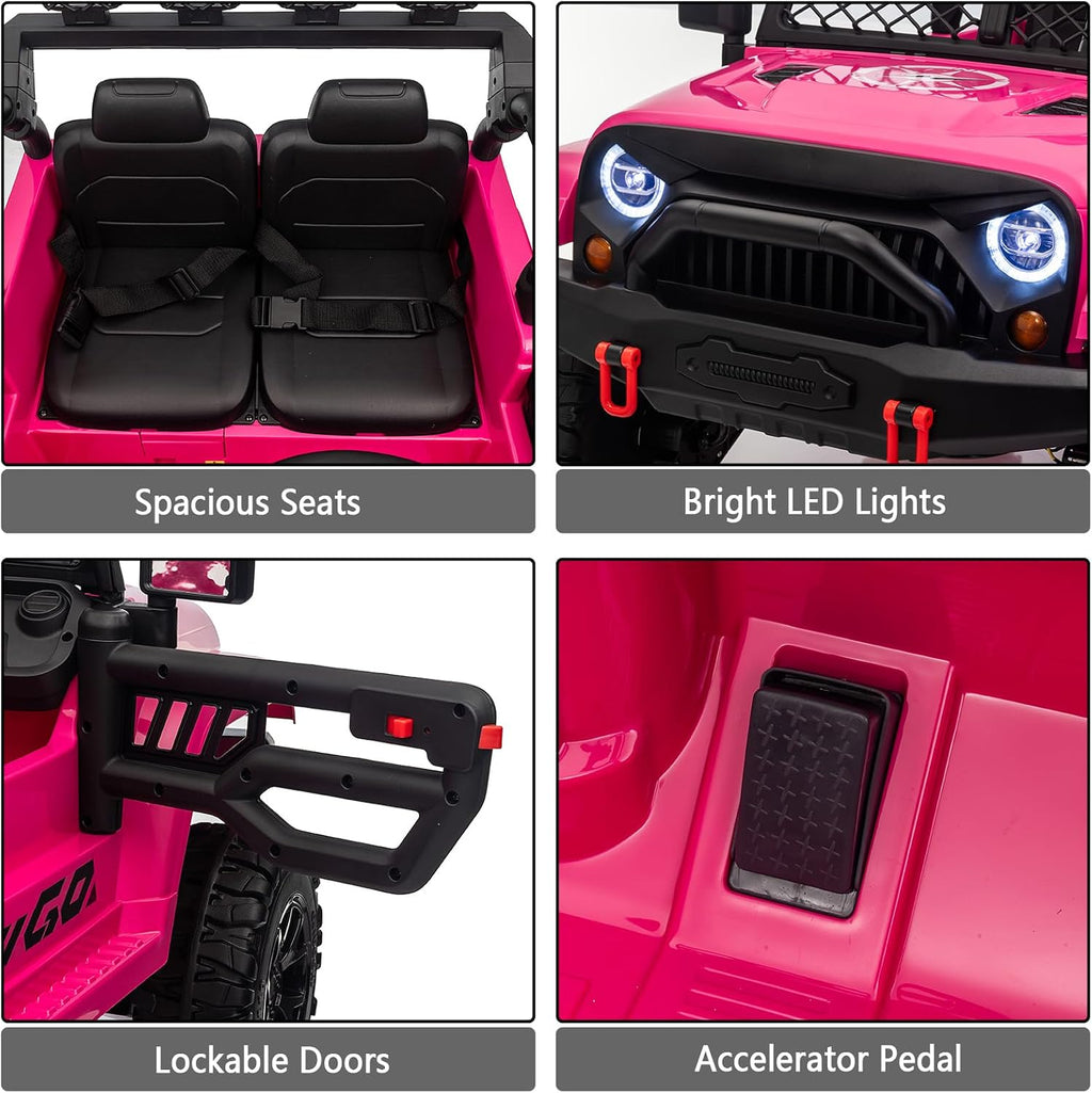 XL 24V 2 Seater Ride On Truck with EVA Tire, Battery Powered Electric Ride On Car with Remote Control, Bluetooth, Pink