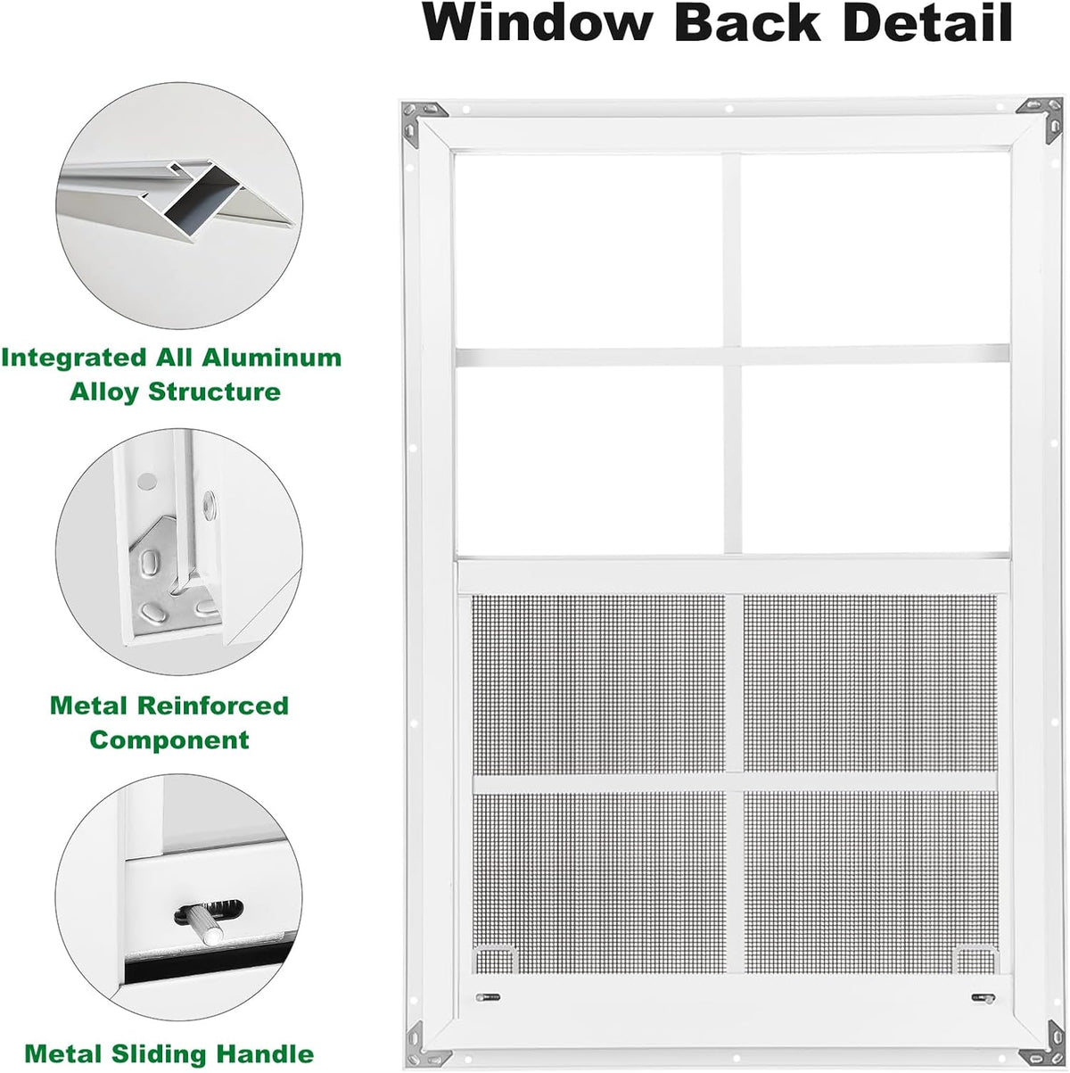 18" x 27" Shed Windows 2 Pack, Small Sliding Window with Tempered Glass & Metal Mesh Screen, Flush Mount Windows for
