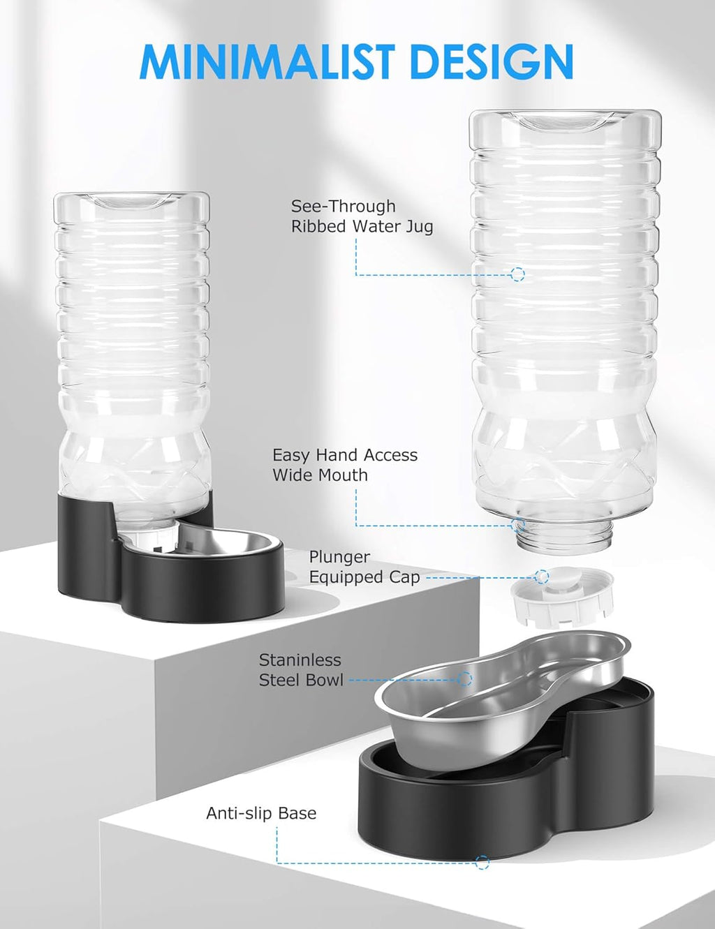 2.5 Gallon Automatic Dog Water Dispenser【Wide Mouth for Easy Hand-in Cleaning】【Removable Stainless Steel Bowl】