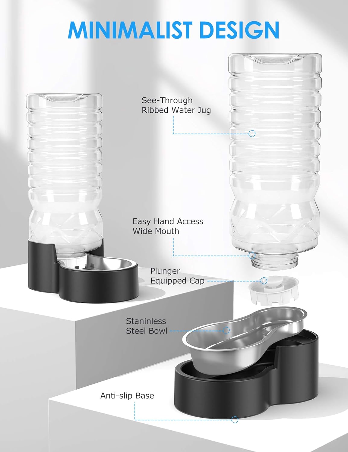 2.5 Gallon Automatic Dog Water Dispenser【Wide Mouth for Easy Hand-in Cleaning】【Removable Stainless Steel Bowl】