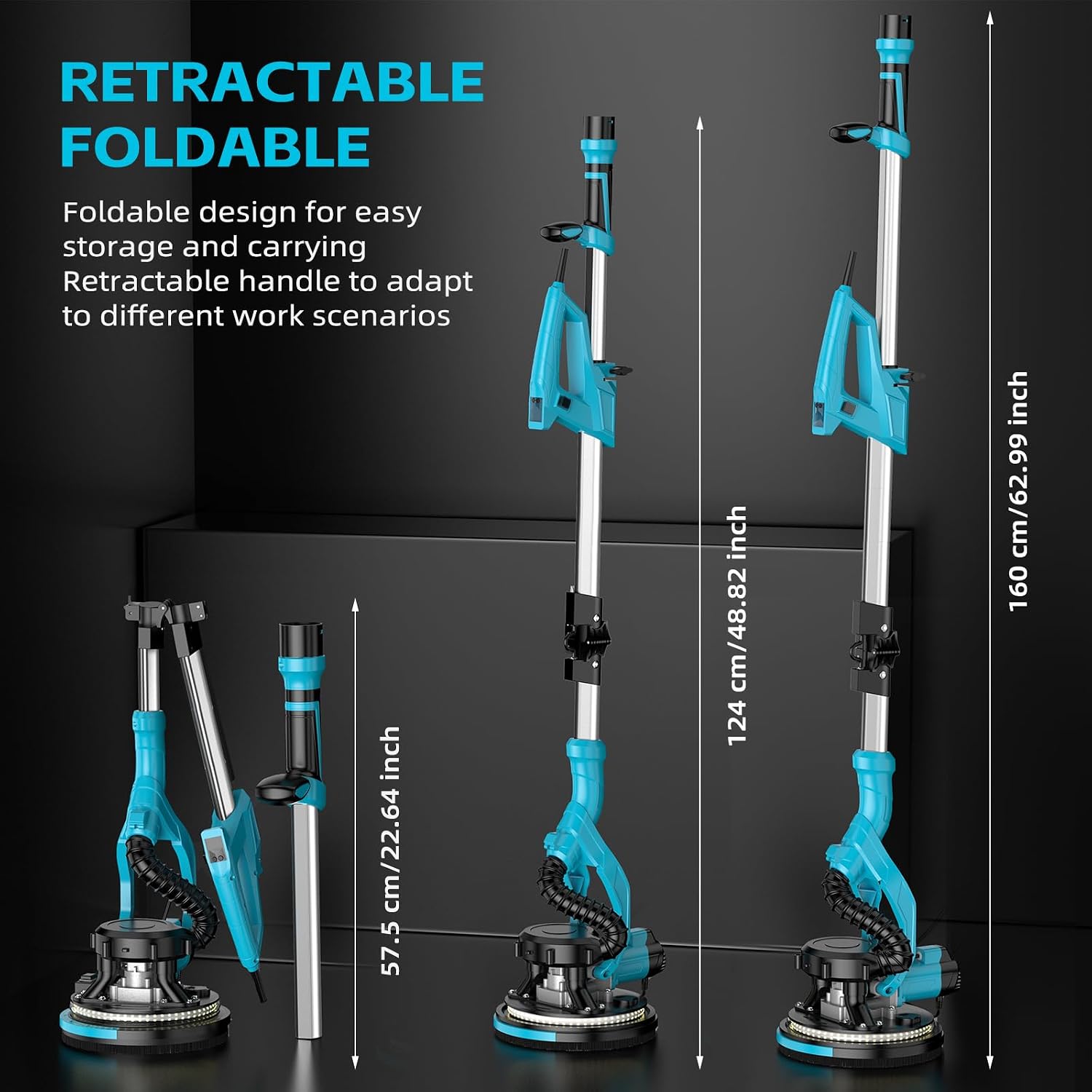 Electric Drywall Sander with Vacuum Dust Collector,Popcorn Ceiling Removal | Dustless Vacuum System;9 Variable Speed