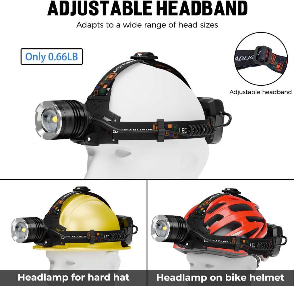 LED Rechargeable Headlamp, 99,000 Lumens Head Lamps Super Bright Long Distance Headlamps with 5 Mode Waterproof, 90°