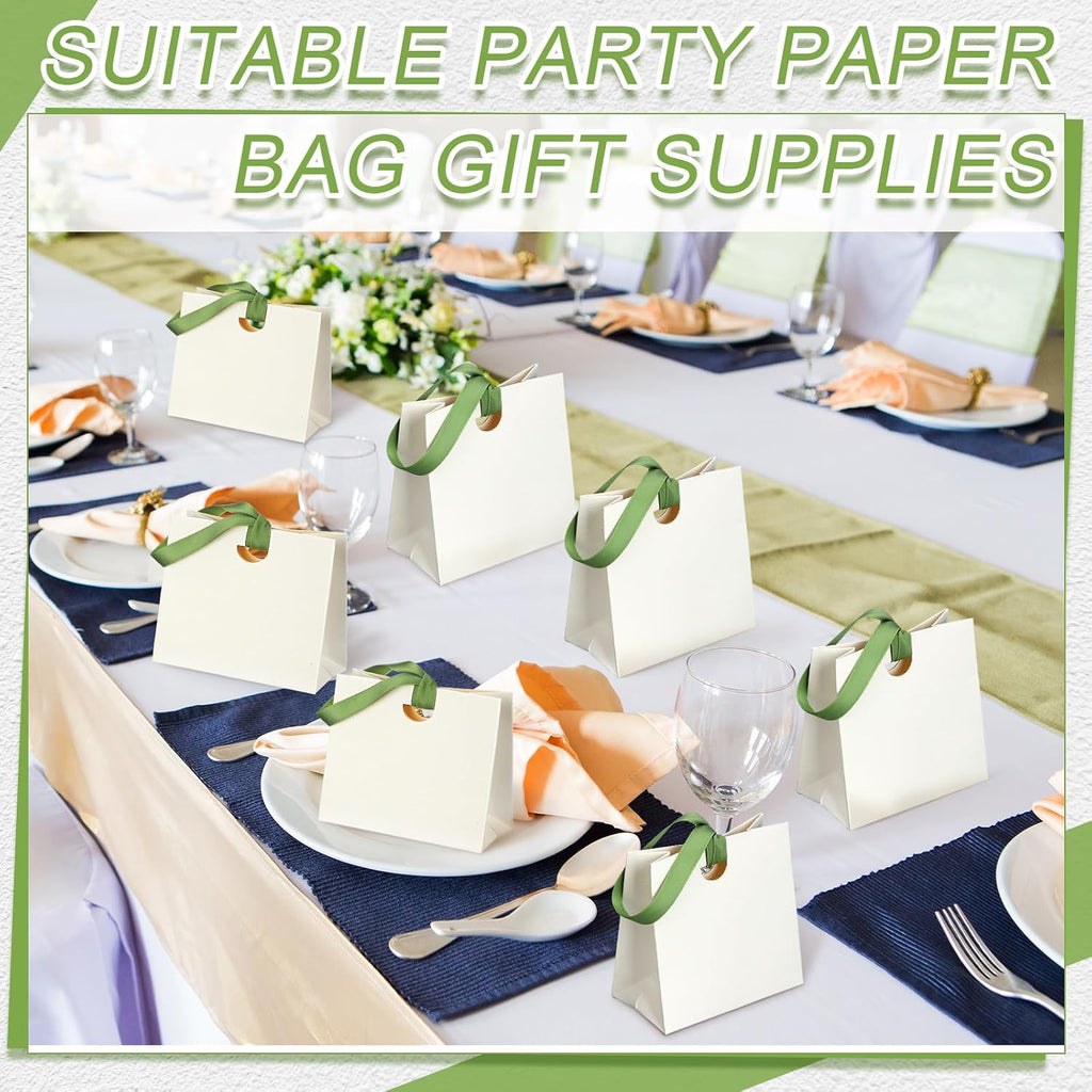 50 Pcs Paper Mini White Gift Bags with Ribbon Handle Bulk 6x5.7x3