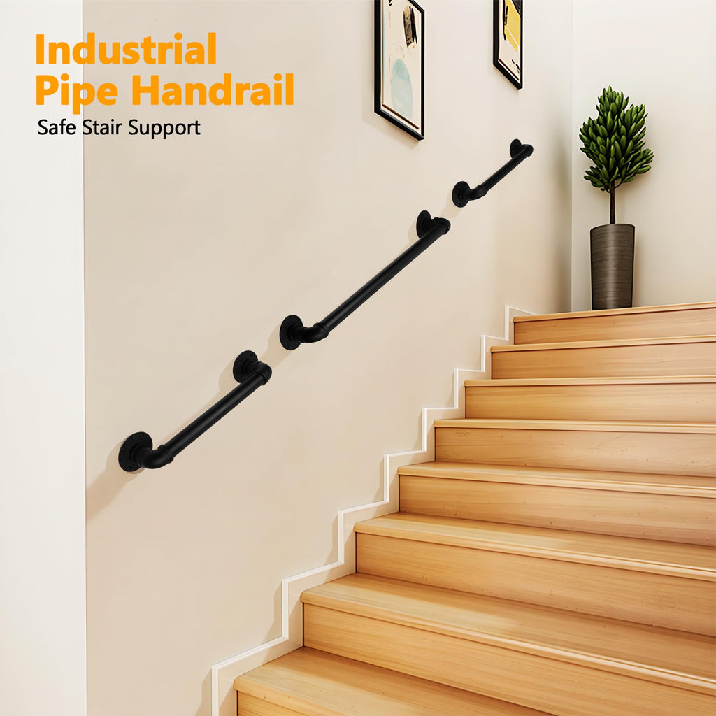 2 Pack 12 Inch Black Industrial Pipe Staircase Safety Handrails