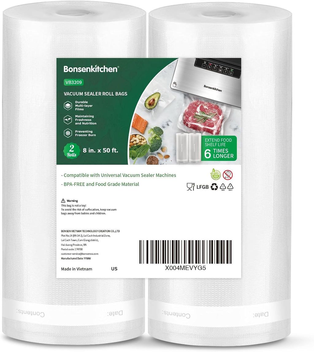 Vacuum Sealer Bags, 8" x 50' Rolls 2 pack for Food Storage