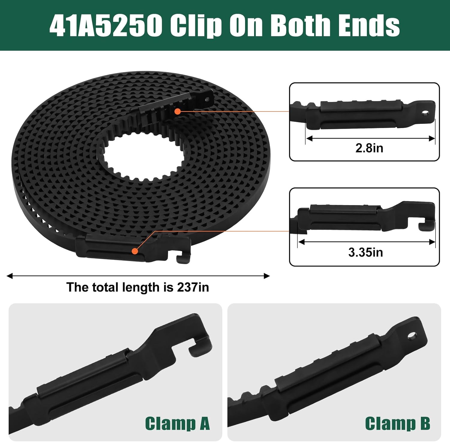 Upgraded 41A5250 Garage Door Opener Belt - 237" Length for 7ft High Doors - Compatible with Sentex, WhisperDrive &