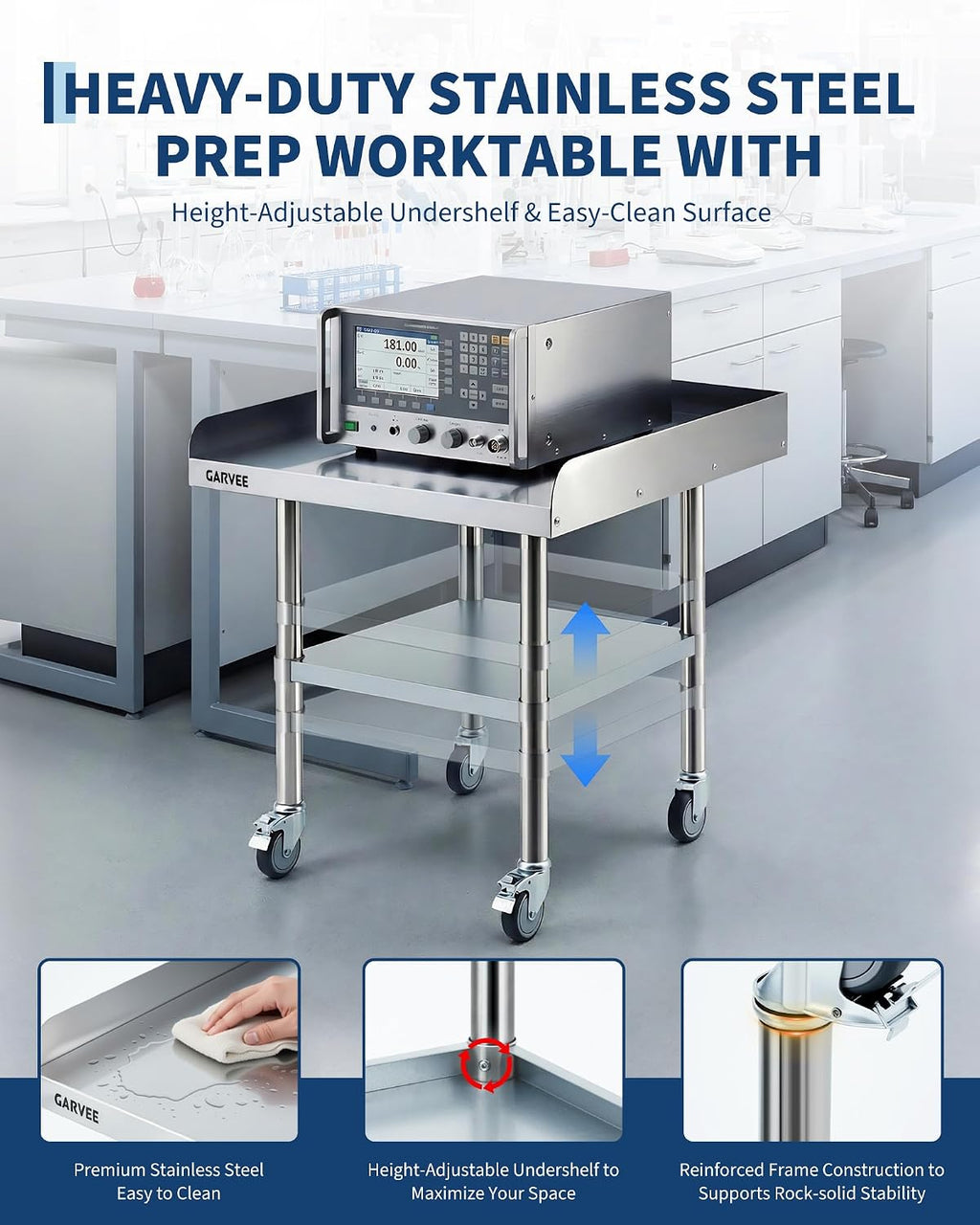 30" x 36" Thickened 1mm Stainless Steel Equipment Stand with Detachable Splashes, Prep Table with Casters &