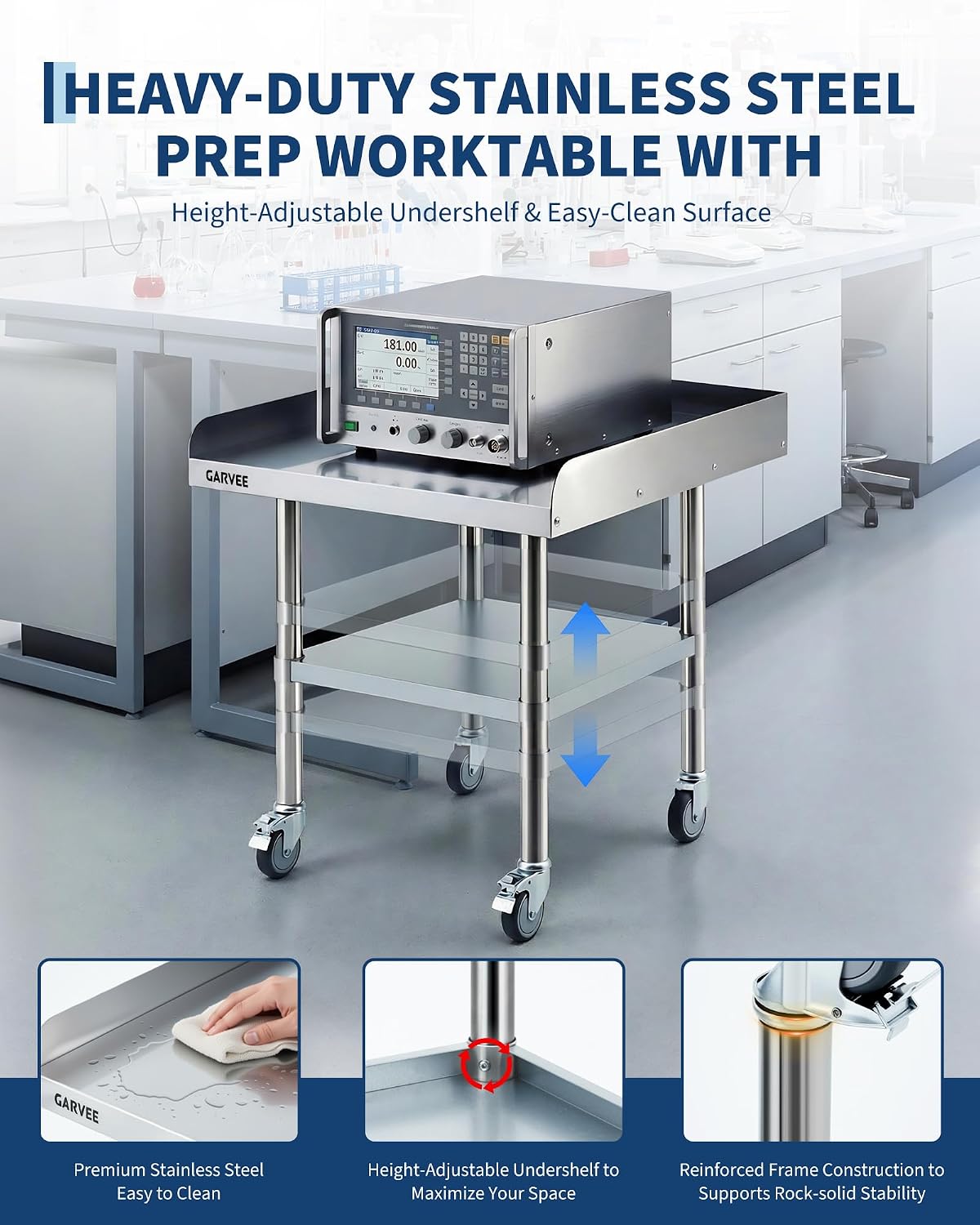 30" x 36" Thickened 1mm Stainless Steel Equipment Stand with Detachable Splashes, Prep Table with Casters &