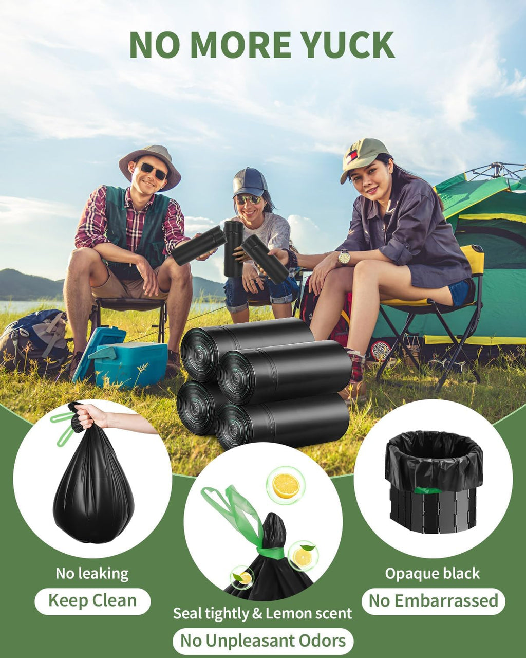 Camping Toilet Bags Poo Gel Set,25 Portable Toilet Bags with 15 Poo Gel Set | 8 Gallon Portable Composting Toilet for