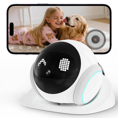 Small 1080P Mobile Pet Robot Camera with App Control, White