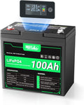 12V 100Ah LiFePO4 Battery, Group 22NF Mini, BMS, LED Meter, 1280Wh | Deep Cycle, Low Temp Protection, 10-Year Life