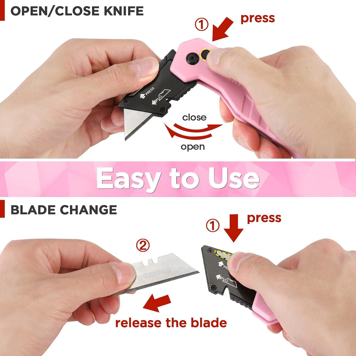 Folding Utility Knife, Quick Change Box Cutter, Pink Ribbon