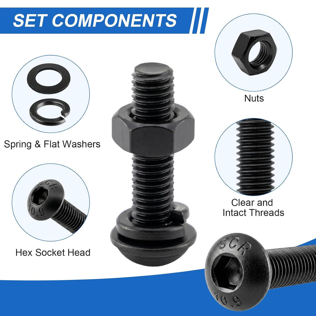 580Pcs UIETUIL M4 Hex Socket Button Head Screws Kit, M4x6-30mm, 10.9