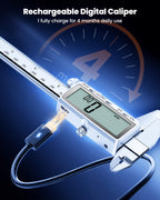 HARDELL Digital Caliper, 6" Rechargeable Calipers with Large LCD Screen