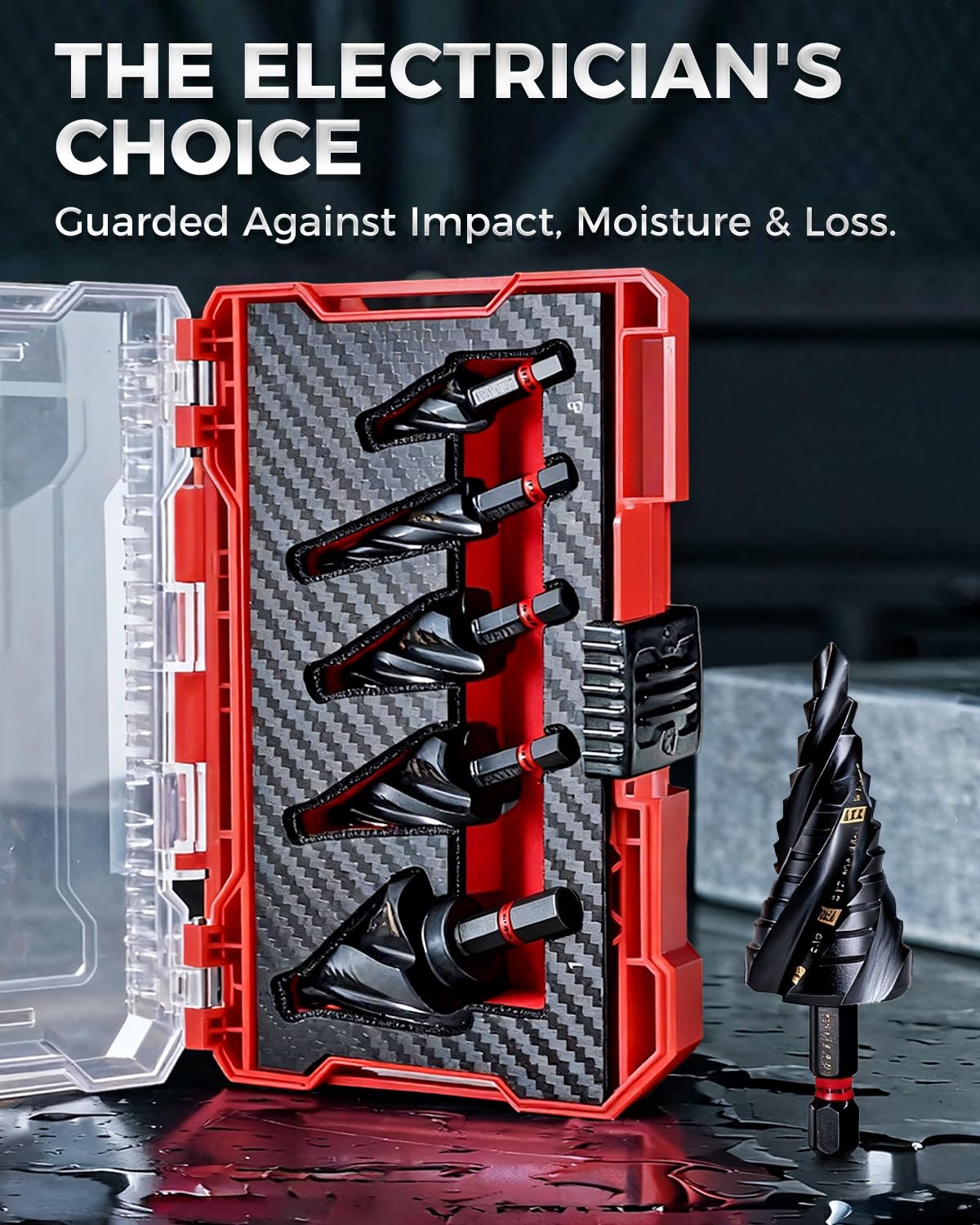 M2 Step Drill Bit Set, 1/8~1-3/8" 5Pcs 4 Spiral Flute AlTiN Coated Step Bit