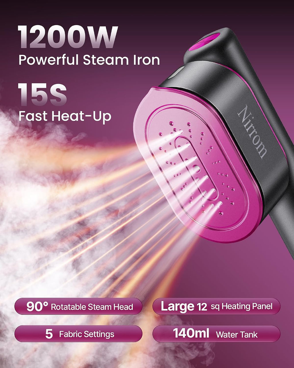 Travel Steamer for Clothes, 110-240V Dual Voltage Portable Steamer | 1200W Fast Heat in 15s, 140ml Tank, 5 Fabric