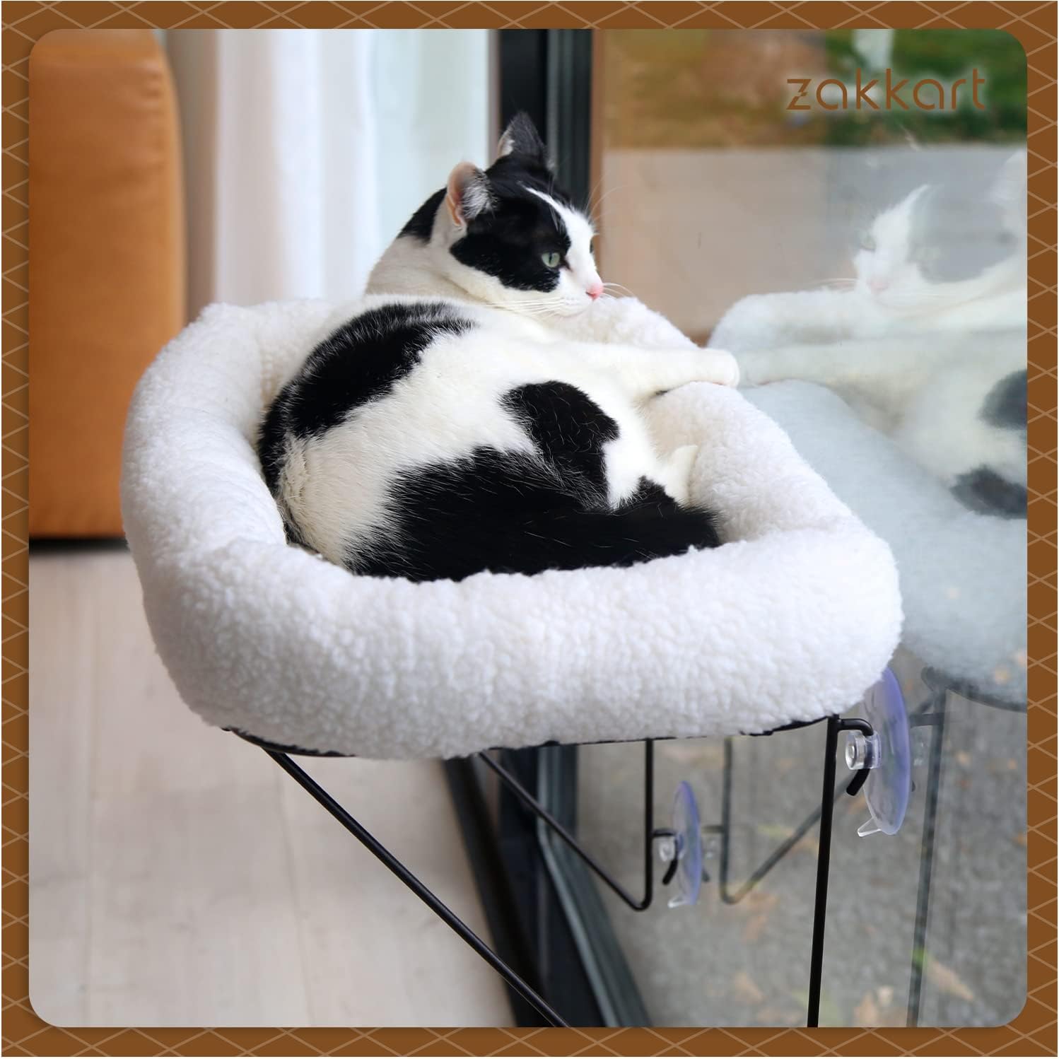 Cat Window Perch - 100% Metal Supported from Below - Comes with Warm Spacious Pet Bed - Cat Window Hammock for Large