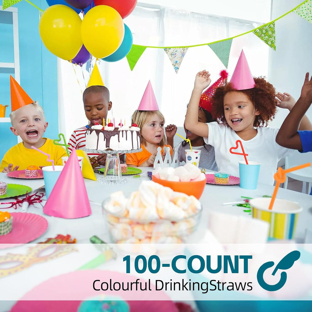 100PCS Flexible Plastic Straws