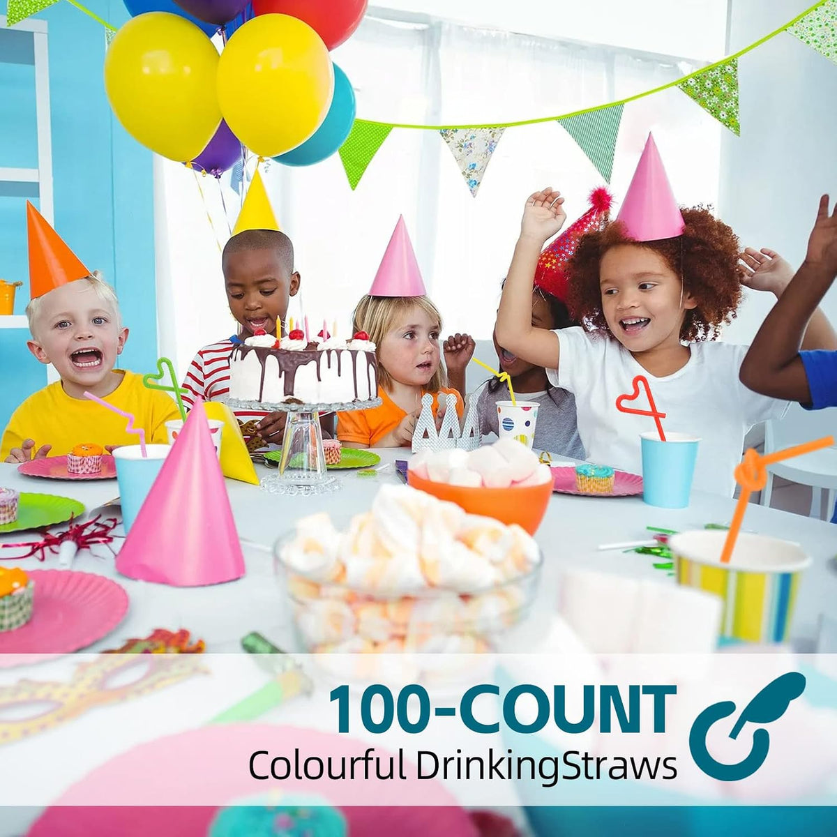 100PCS Flexible Plastic Straws