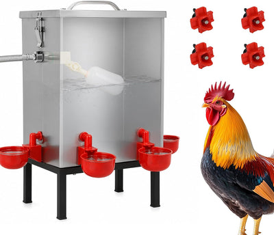 Automatic Chicken Waterer 3 Gallon, 304 Stainless Steel Poultry Waterer with Float Valve, No-Spill Metal Chicken