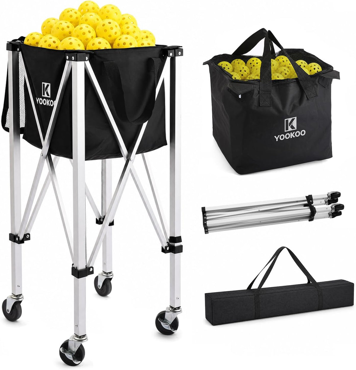 Pickleball Hopper for 100 Balls, Pickleball Basket with Black Bag