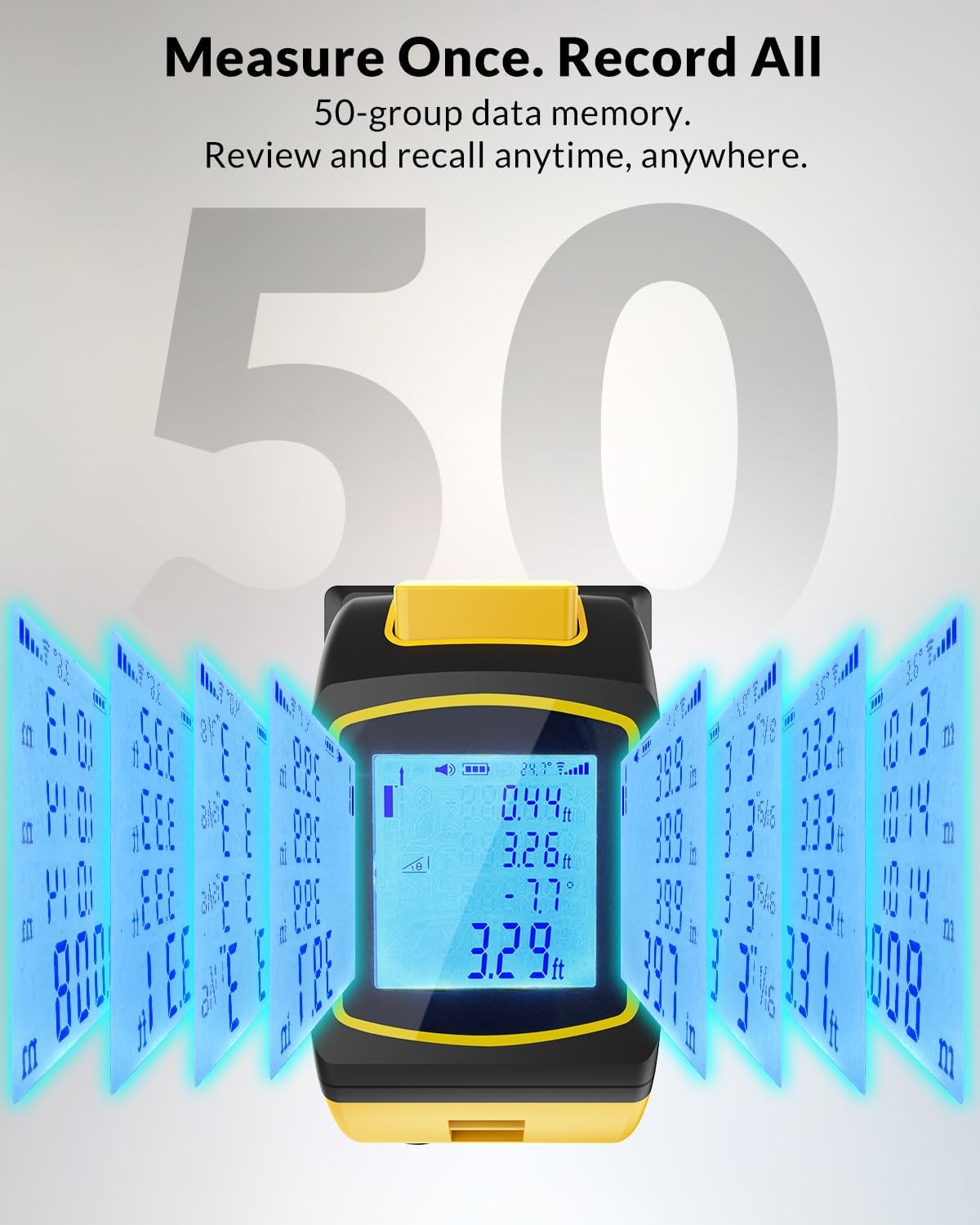 Laser Tape Measure 4-in-1, 197FT Laser Distance Meter with 16FT Auto-Lock Tape, Cross-Line Laser Level, Dual-Axis