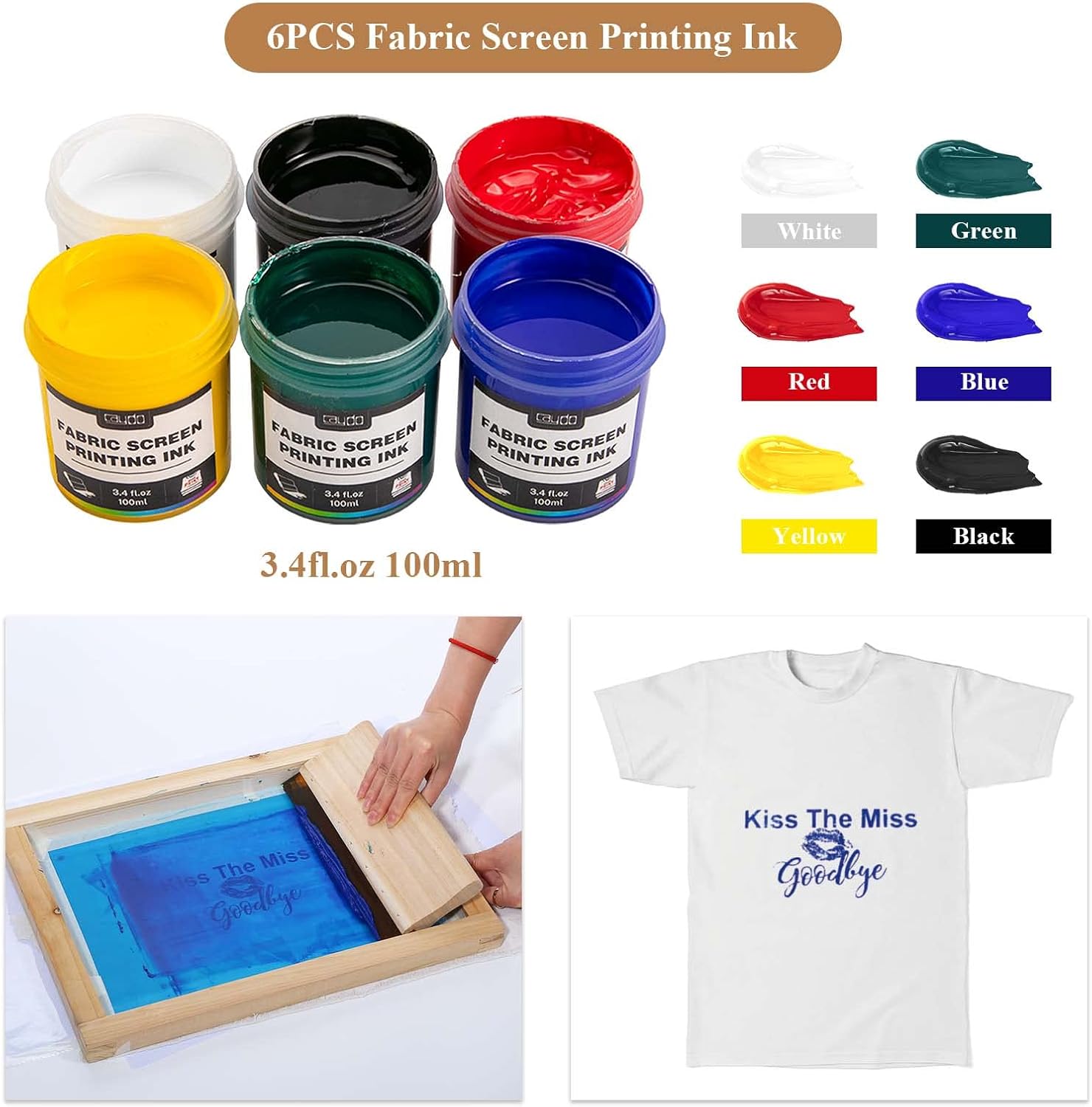 38 Pieces Screen Printing Kit Include Fabric Screen Printing Ink, 4 Size Screen Printing Frame, Screen Printing