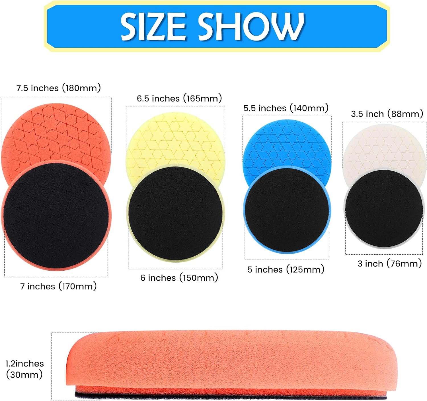 6 Pcs 5 Inch Buffing Pads, Polishing Pads 5.5 Inch 140 mm Face for 5 Inch 125mm Base Plate Compounds, Buffer Pads for