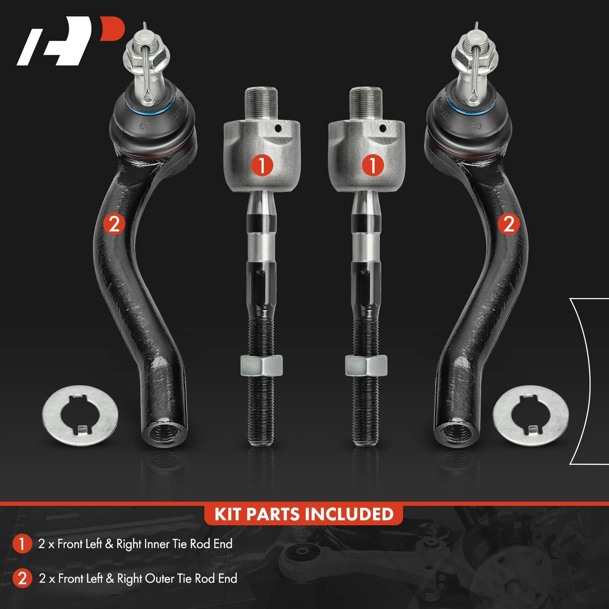 A-Premium Front Inner & Outer Tie Rod End Kit, Compatible with Nissan