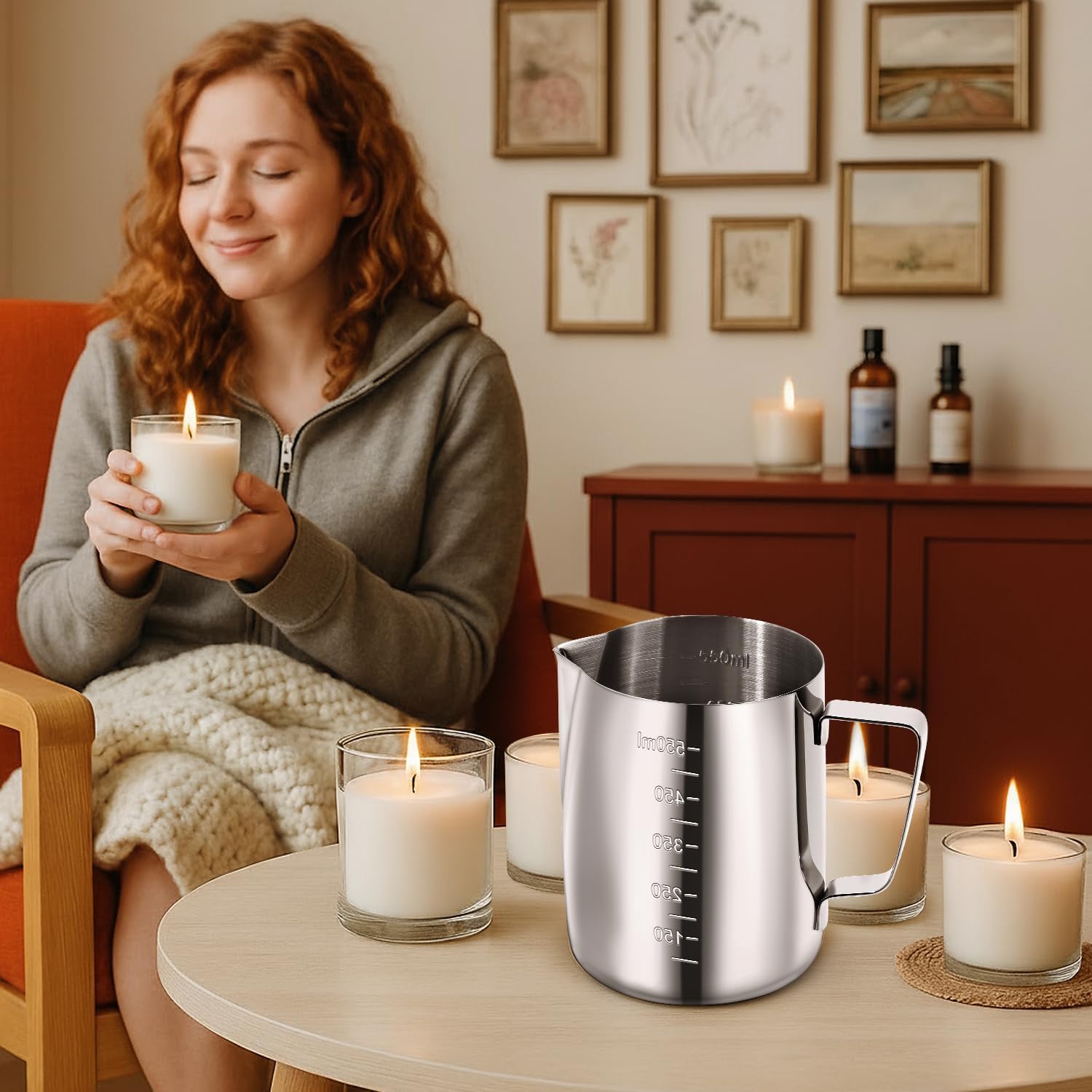 Candle Making Pouring Pot, Stainless Steel Wax Melting Pot with Candle Wicks, Wick Stickers & Holder for Scented