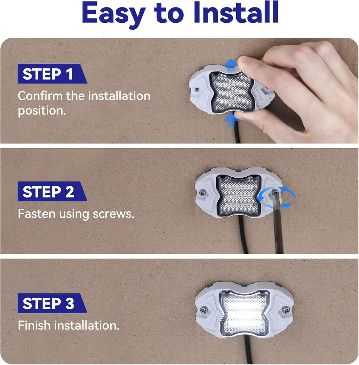 Dual‑Color White & Blue 12V IP68 LED Deck Courtesy Boat Lights, 4‑Pack