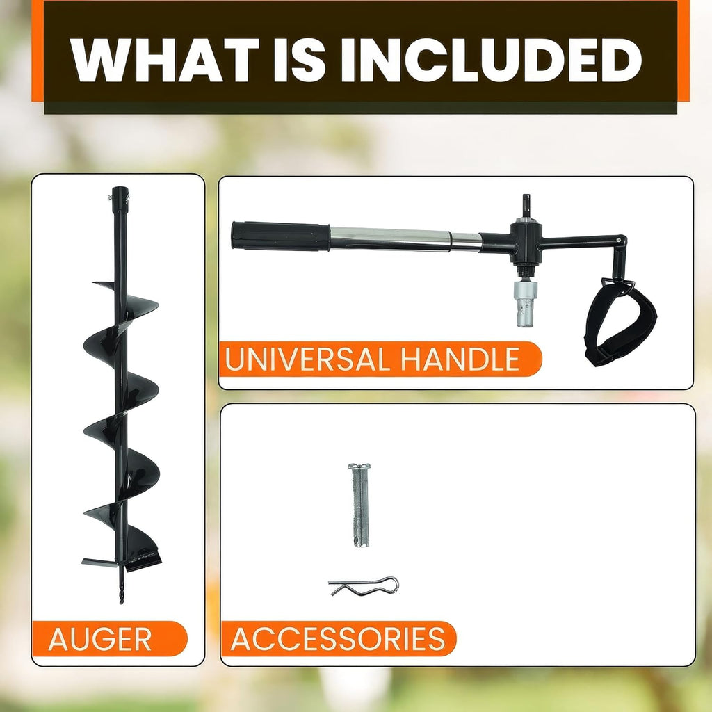 Earth Auger - 6" Wide x 32" Deep - Electric Post Hole Digger - Handles - Hole Digger for Fence Posts