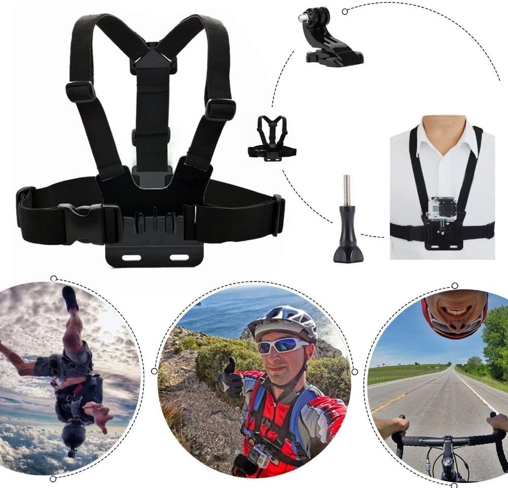 3 in 1 Universal Action Camera Accessories Kit | Head Strap Mount/Chest Harness/Selfie stick Compatible Gopro Hero 13