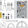 22 PCS Compass Geometry Tools with Case, Drafting Tools Geometry Set with Swing Arm Protractor, Rulers, Metal