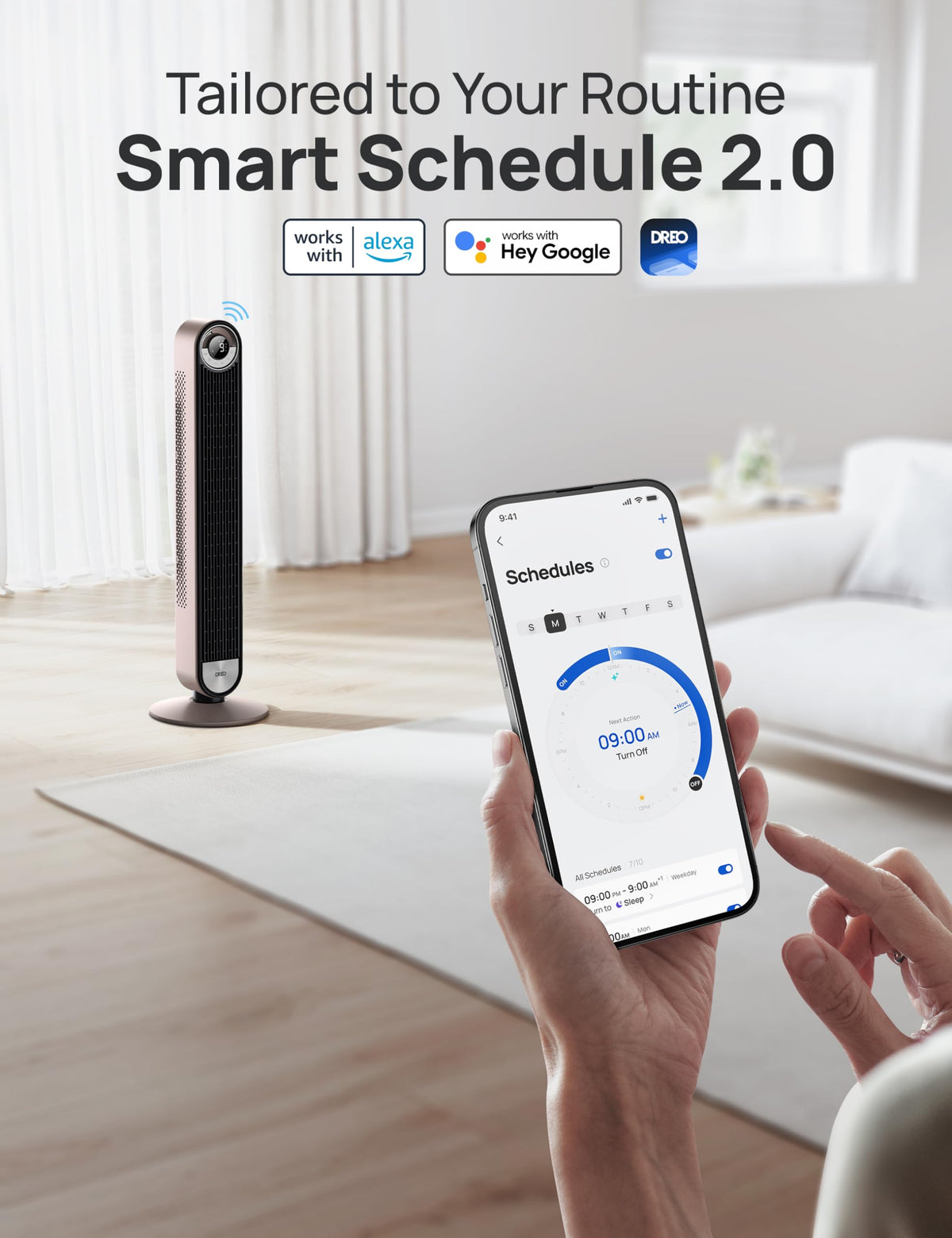 Smart Tower Fan for Bedroom, 90° Oscillating Bladeless Fan