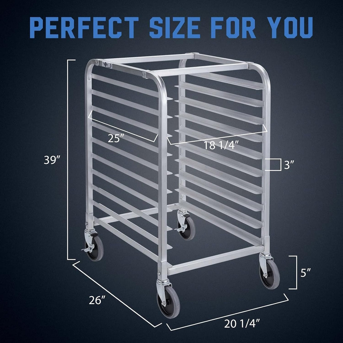 10-Tier Bun Pan Rack, Aluminum Sheet Pan Bakers Rack with Wheels