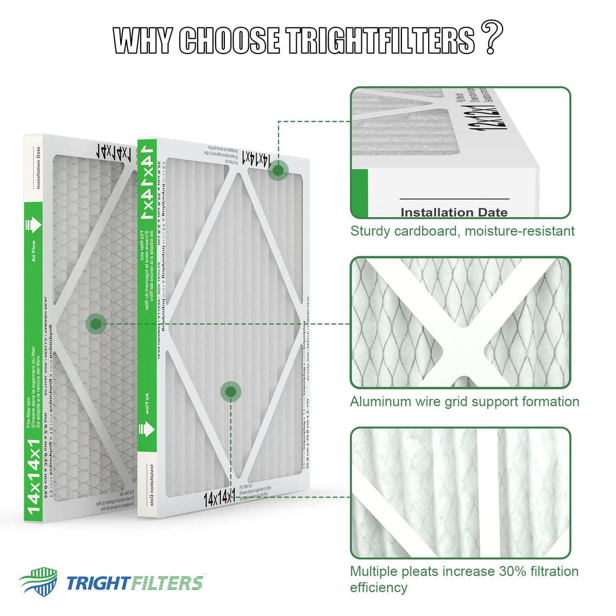 14x14x1 Air Filter 6 Pack, MERV 8 Filter Replacement