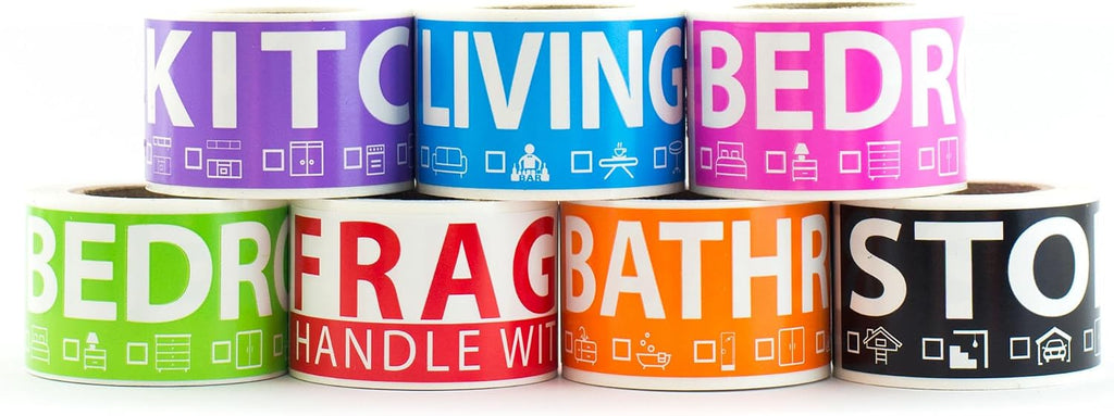 350 Home Moving Labels for 2 Bedroom House — 7 Color-Coded Room Labels (50 Each) + Fragile Stickers for Moving Boxes