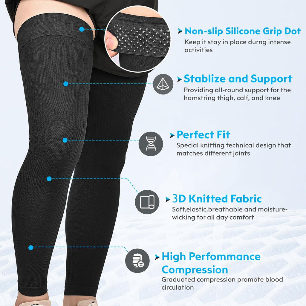 Full Leg Compression Sleeves, Unisex, Thigh High Compression Stocking 20-30mmHg Graduated Support for Thigh Calf