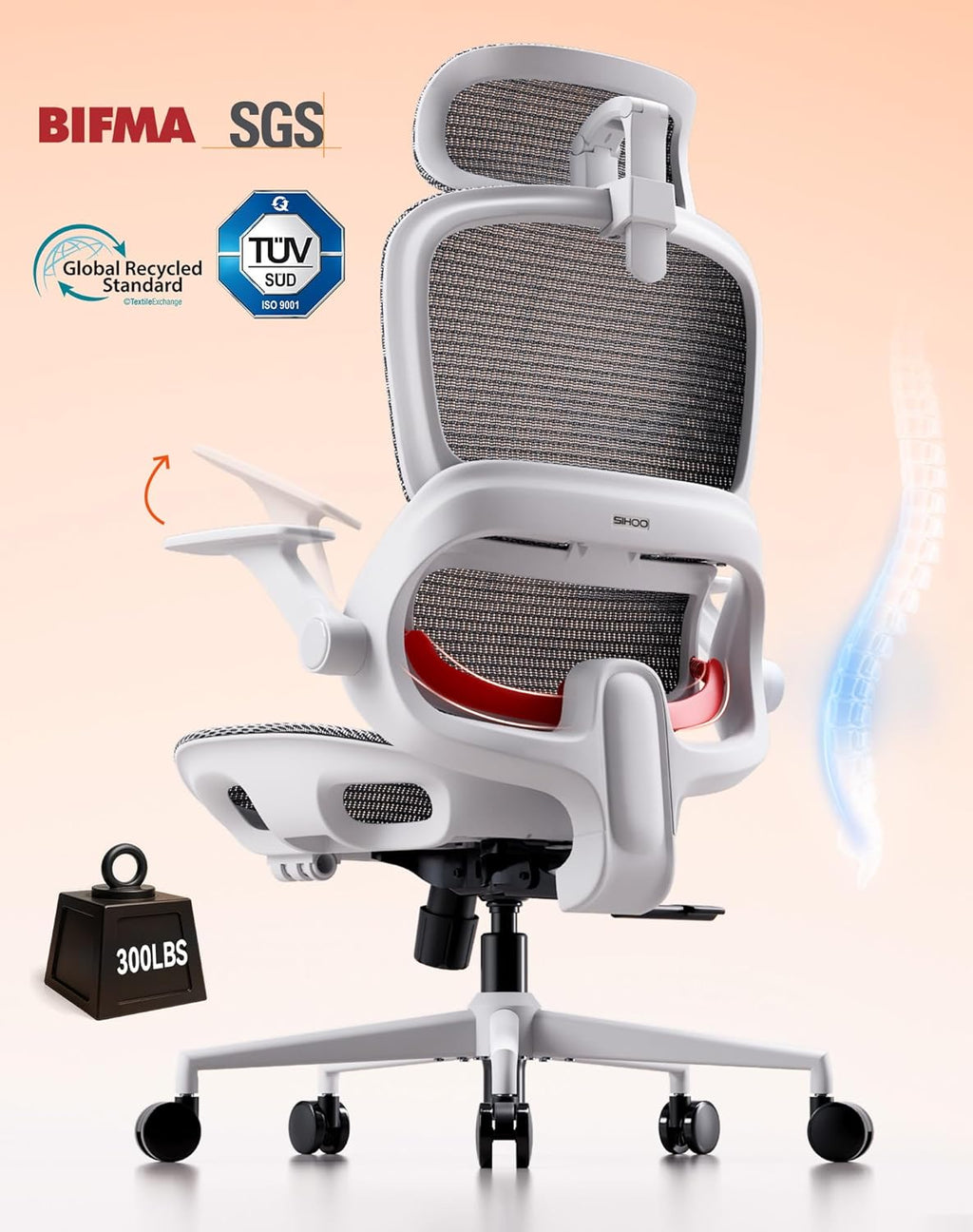 B100 Office Chair, Ergonomic Office Chair Without Footrest, Computer Chair with Wide Headrest & Adaptive Lumbar