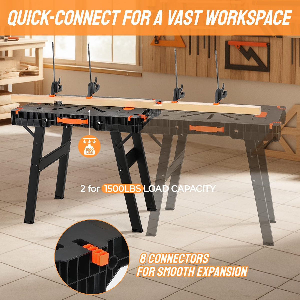 2-Pack Portable Folding Work Tables, 330 lb Each