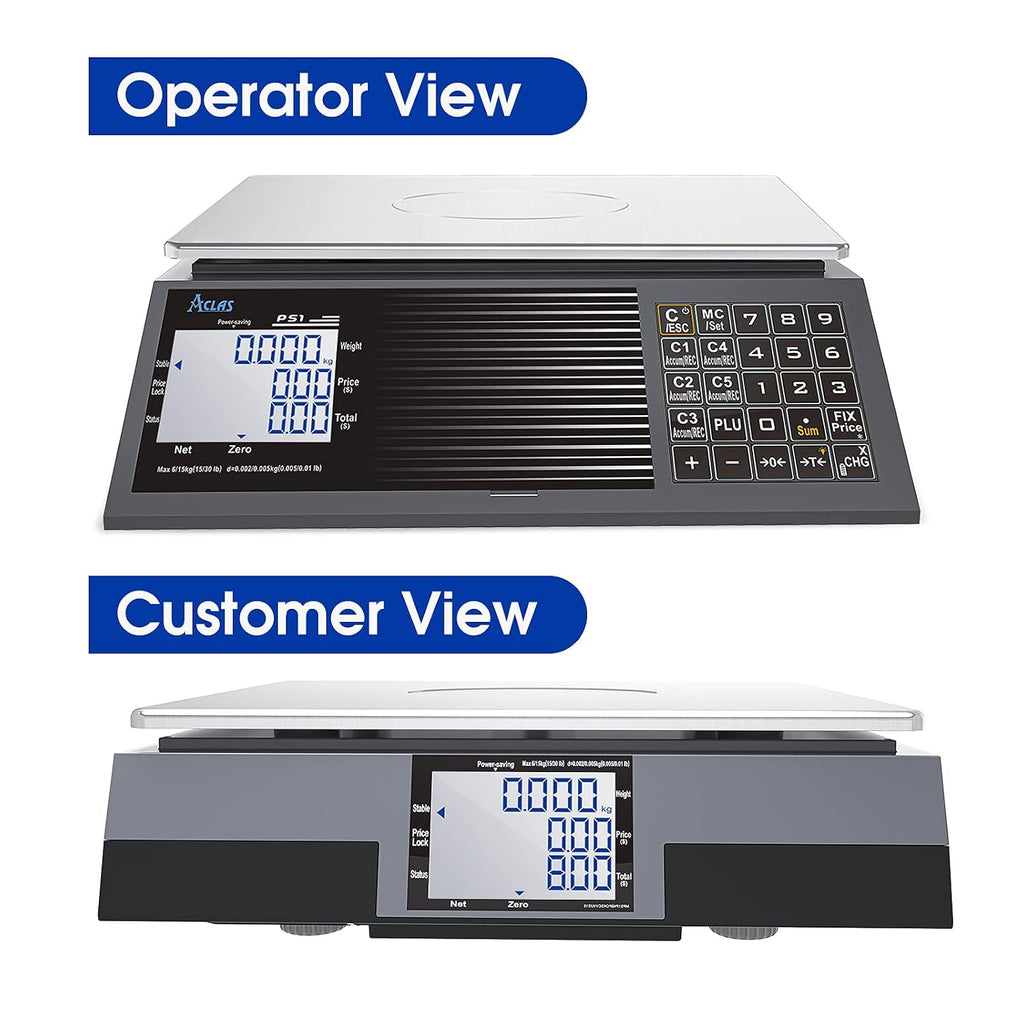 NTEP Certified Price Computing Scale 60lbs Legal for Trade RS-232 Port to POS/ECR Commercial Retail Scale for Food